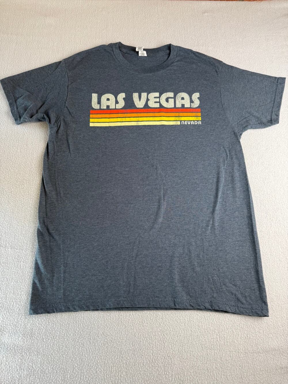 Las Vegas Nevada Retro Stripe Graphic T-Shirt Gray Short Sleeve Tee
